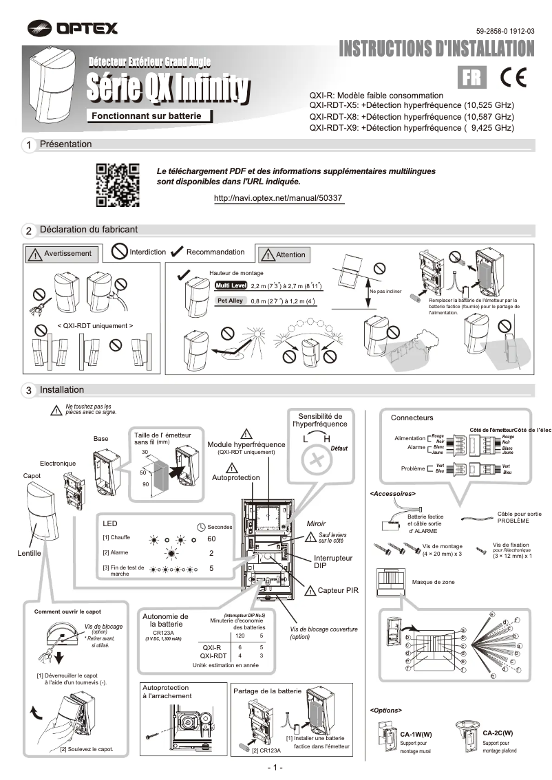 Page 1 de la notice Manuel utilisateur Optex QXI-RDT-X8