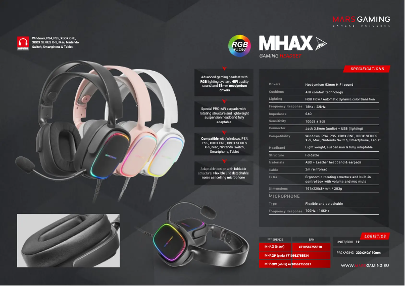 Page 1 de la notice Fiche technique Mars Gaming MHAX