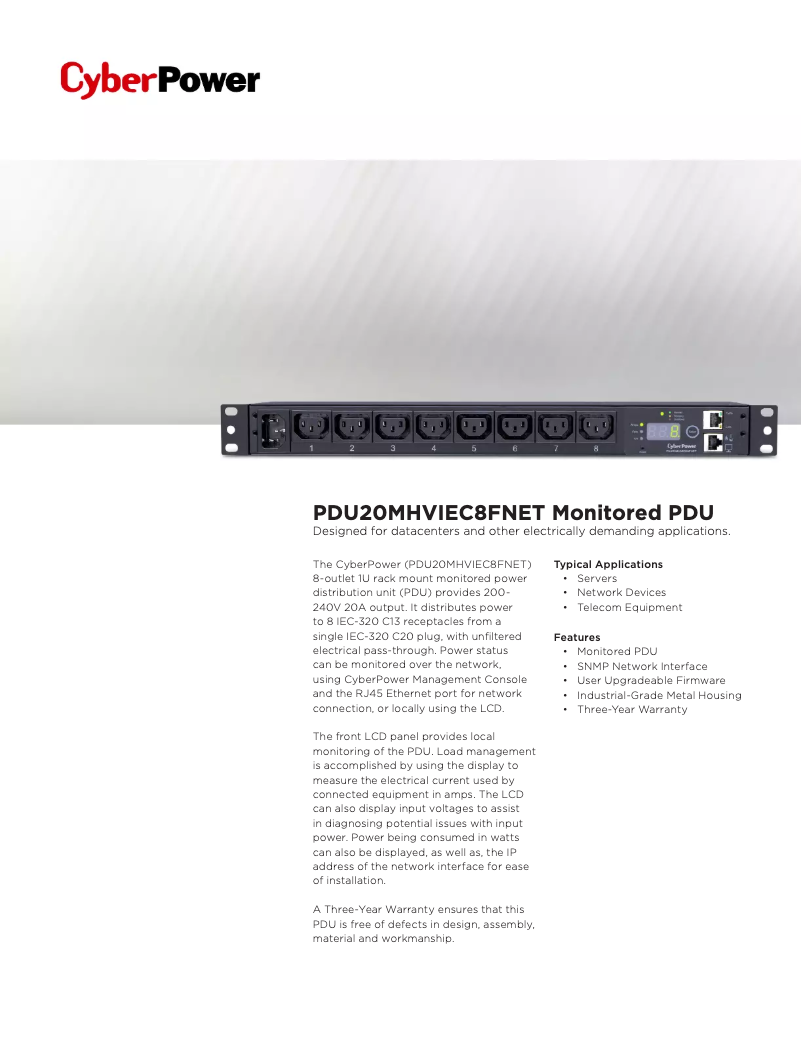 Page n°1 - Fiche technique CyberPower PDU20MHVIEC8FNET