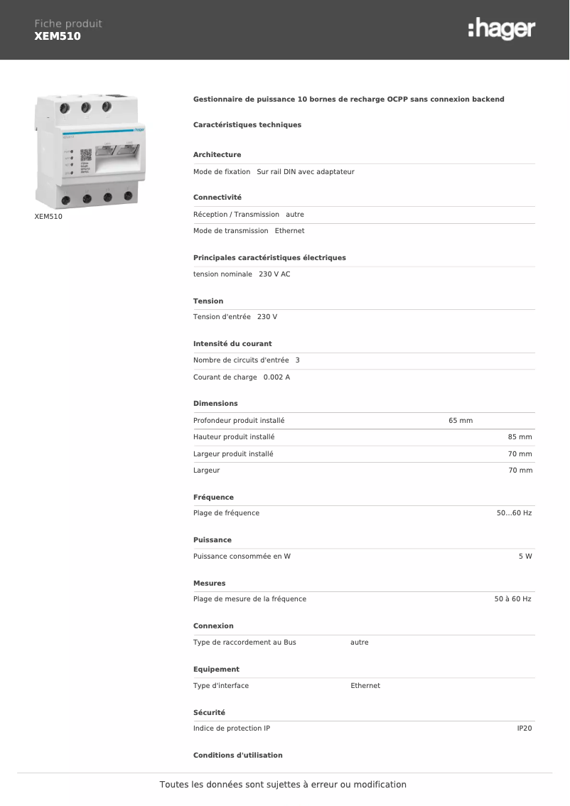 Image de la première page du manuel de l'appareil XEM510
