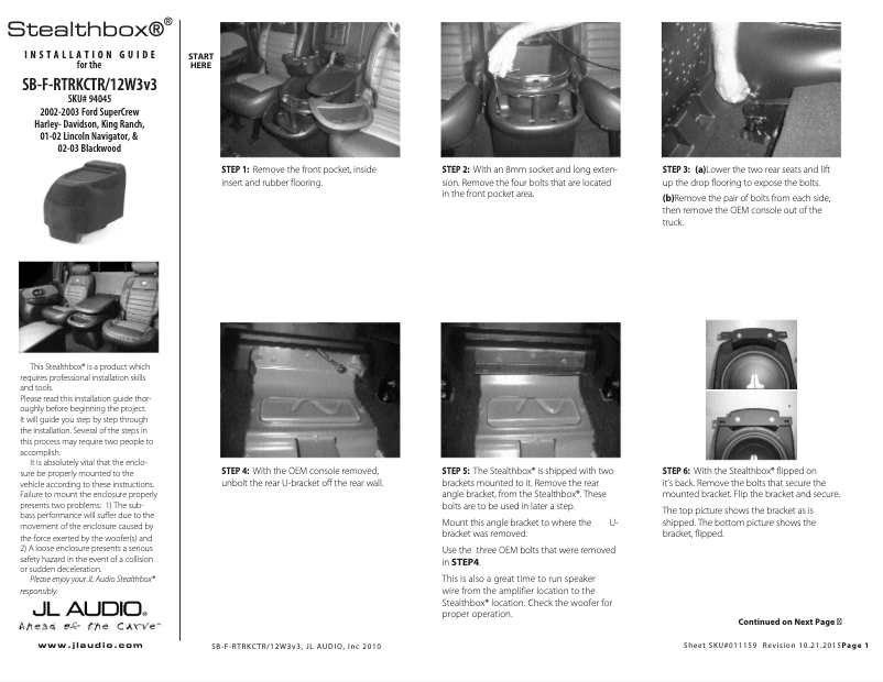 Image de la première page du manuel de l'appareil Stealthbox SB-F-RTRKCTR/12W3v3
