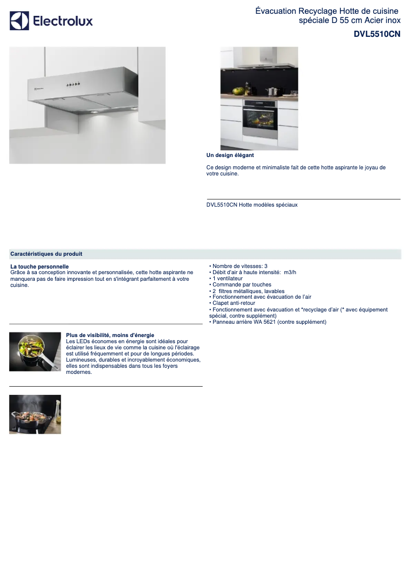 Page 1 de la notice Fiche technique Electrolux DVL5510CN