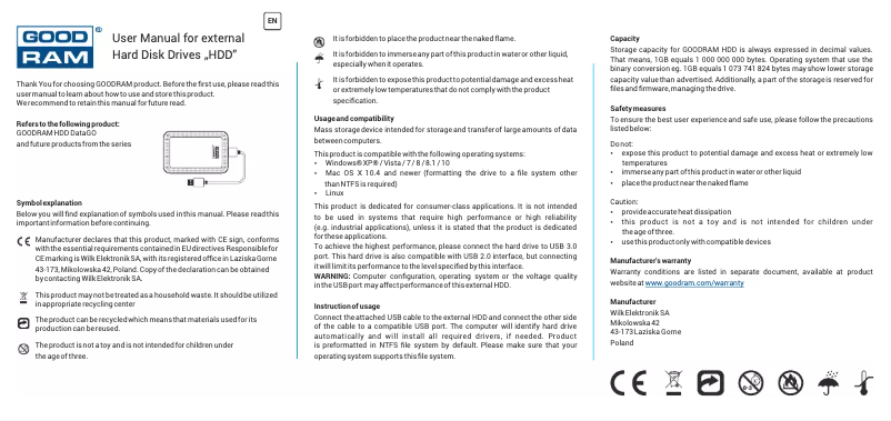 Page n°1 - Manuel utilisateur Goodram DataGO