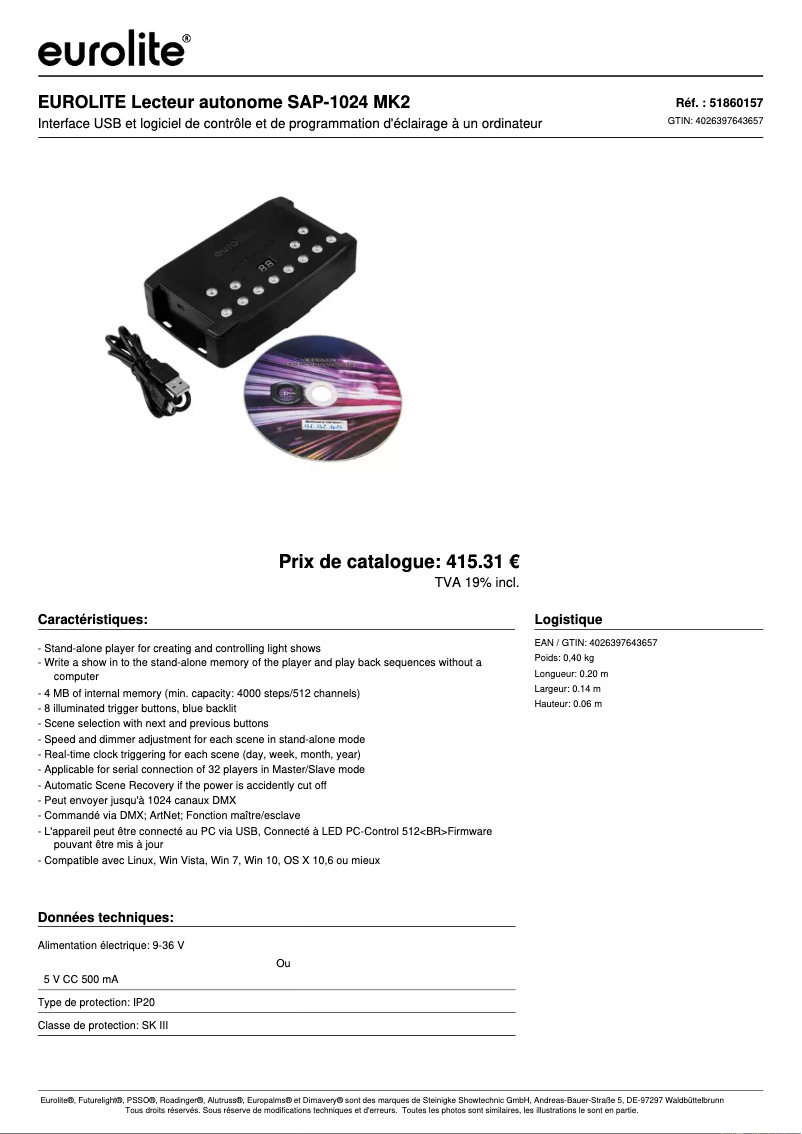 Page n°1 - Fiche technique Eurolite SAP-1024 MK2