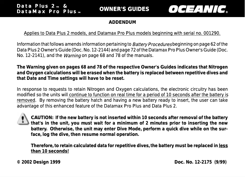 Page 1 de la notice Manuel utilisateur Oceanic DataMax Pro Plus