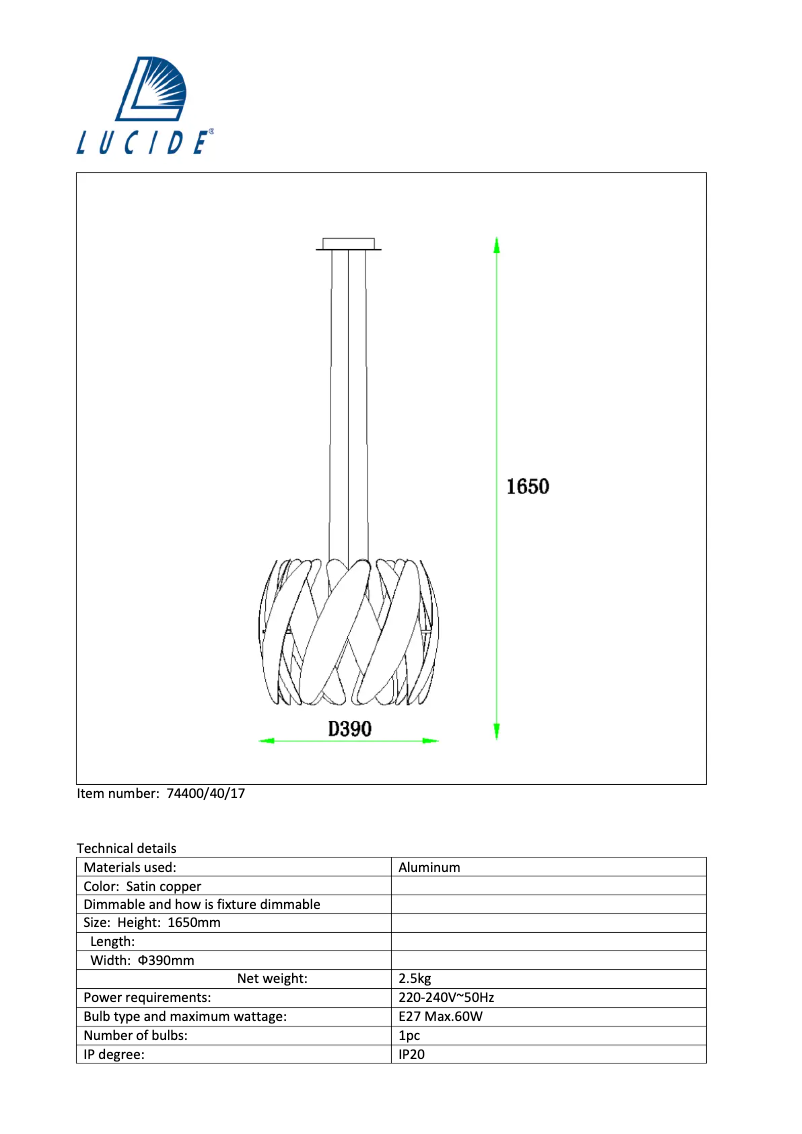 Página 1 del manual Manual de usuario Lucide Vivana 74400/40/17