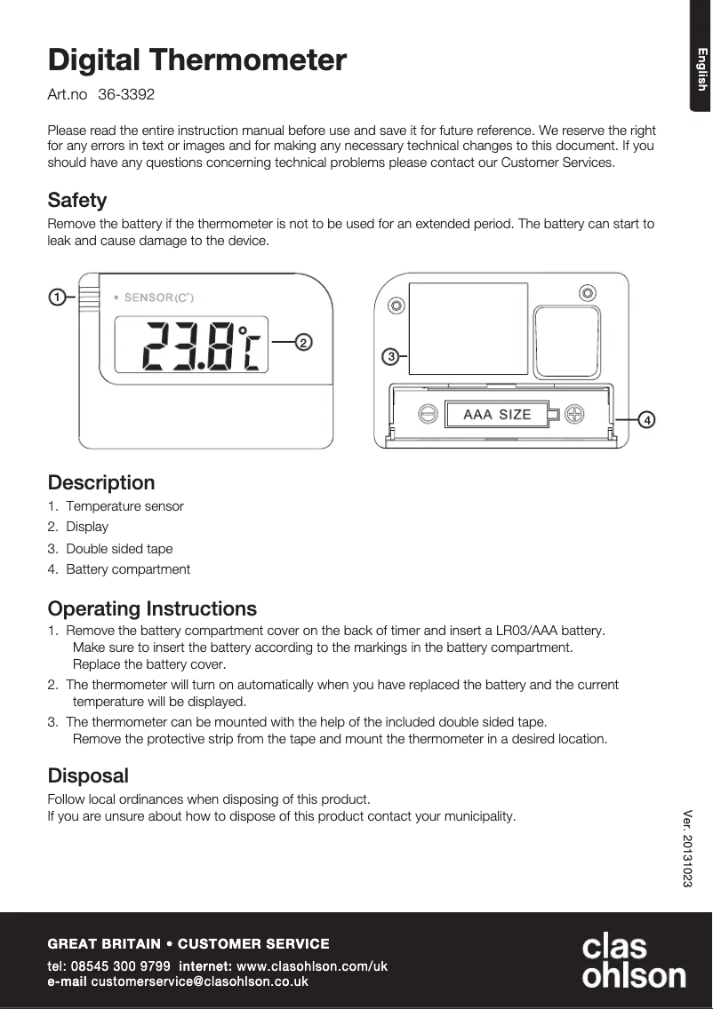 Page n°1 - Manuel utilisateur Clas Ohlson 36-3392