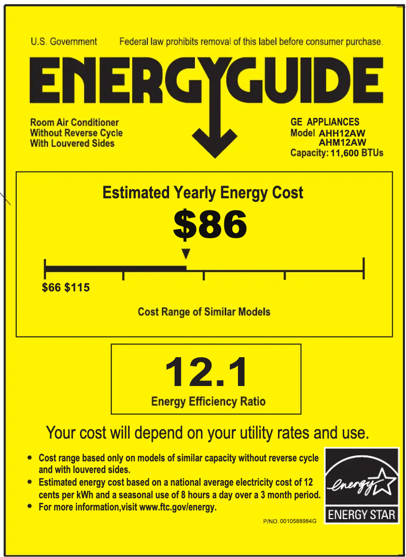Page n°1 - Label énergétique GE AHH12AW