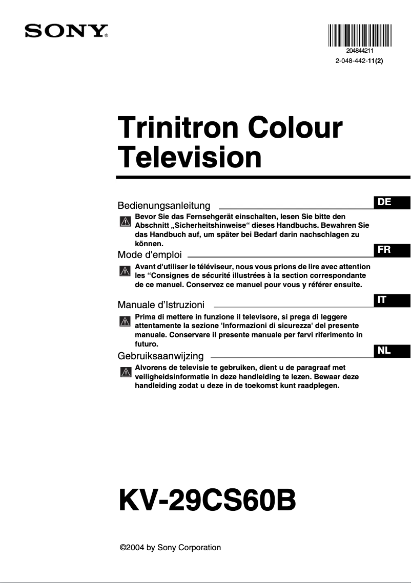 Page 1 de la notice Manuel utilisateur Sony Trinitron KV-29CS60