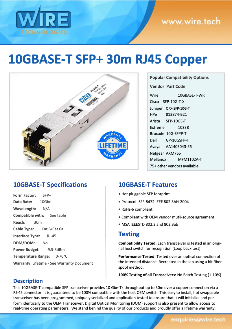 Page 1 de la notice Manuel utilisateur Wire Technologies 10338-WR