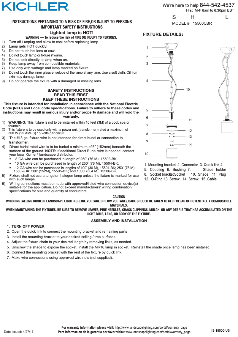 Página 1 del manual Manual de usuario Kichler 15500CBR