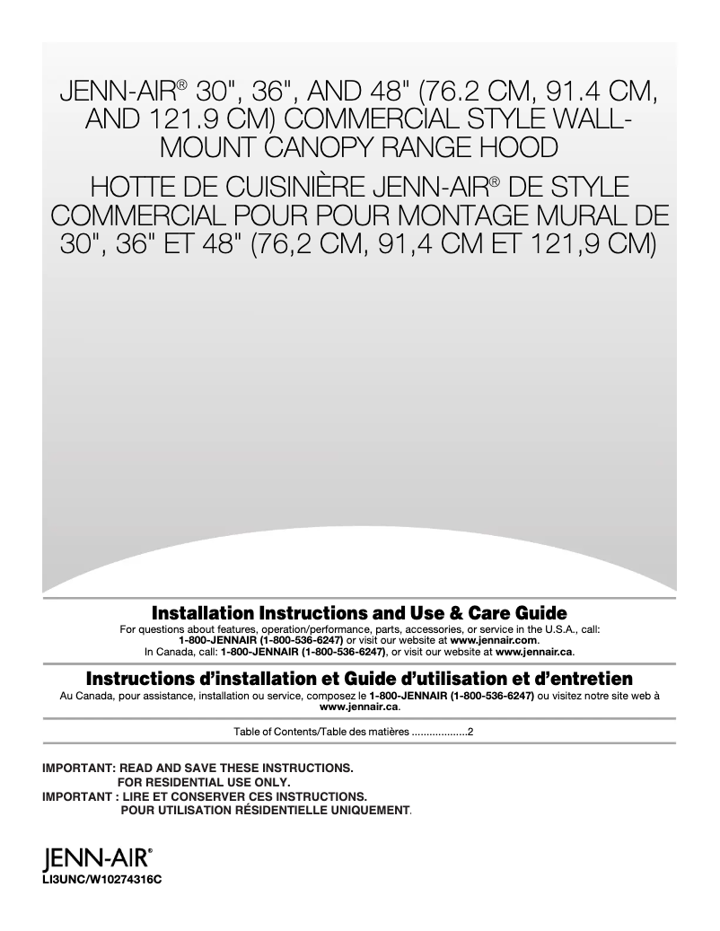 Page 1 de la notice Guide d'installation JennAir JXW9030WP