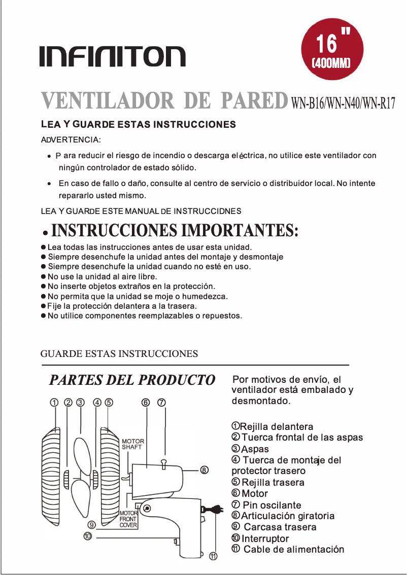 Página 1 del manual Manual de usuario Infiniton WN-R17