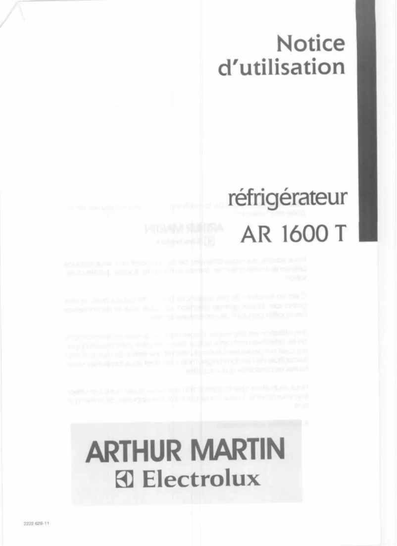 Page 1 de la notice Manuel utilisateur Arthur Martin-Electrolux AR1600T