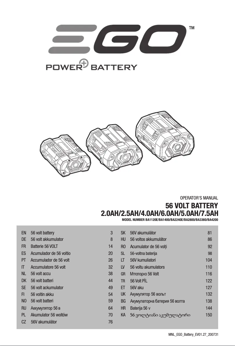 Page 1 de la notice Manuel utilisateur EGO BA1120E