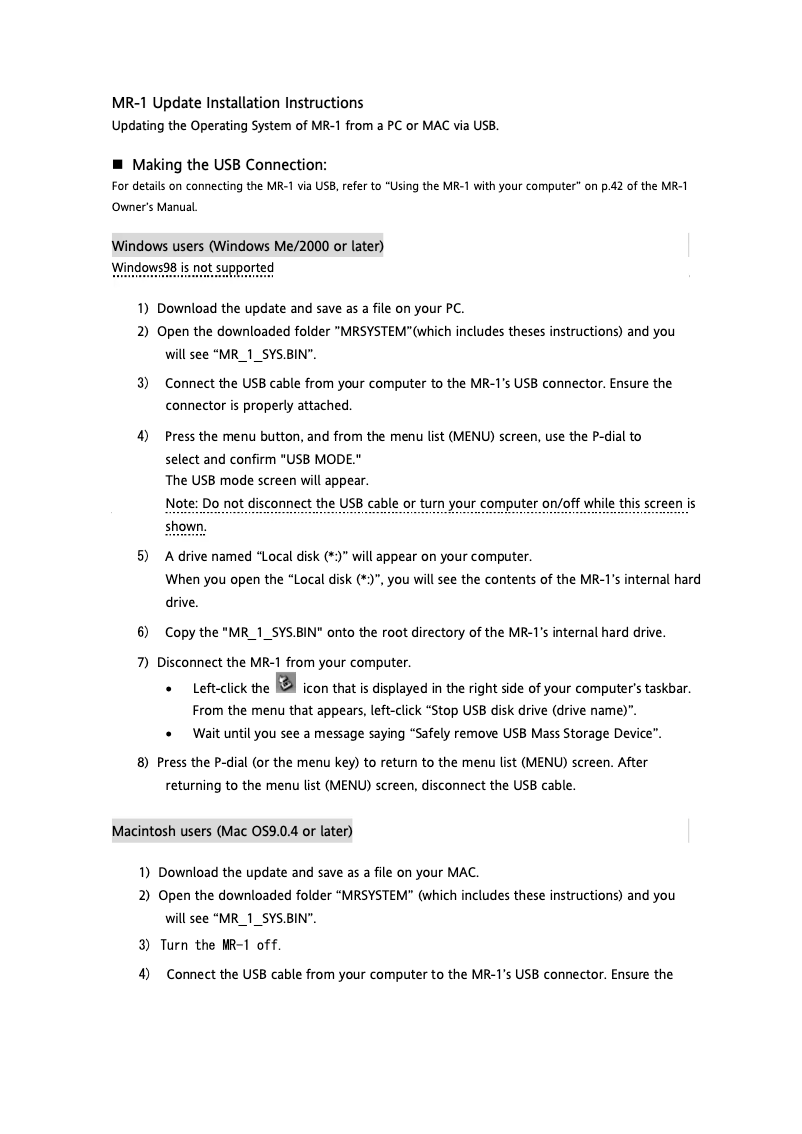 Page 1 de la notice Guide d'installation Korg MR-1