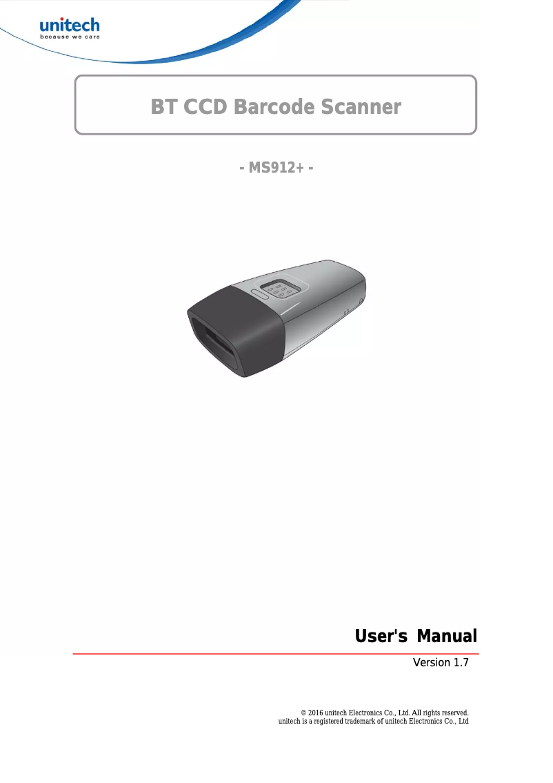 Page 1 de la notice Manuel utilisateur Unitech MS912-FUBB00-TG