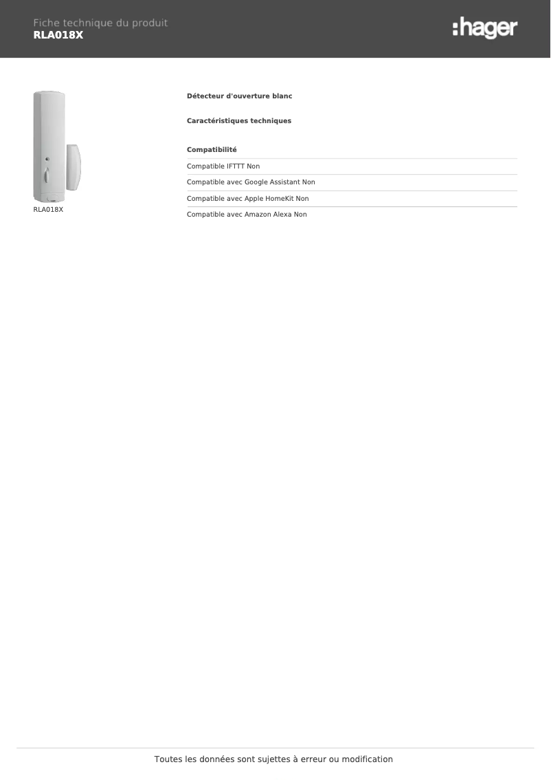 Image de la première page du manuel de l'appareil RLA018X