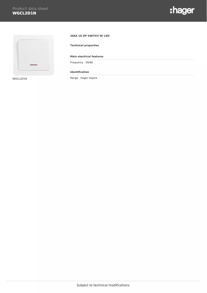 Page n°1 - Fiche technique Hager WGCL2D1N