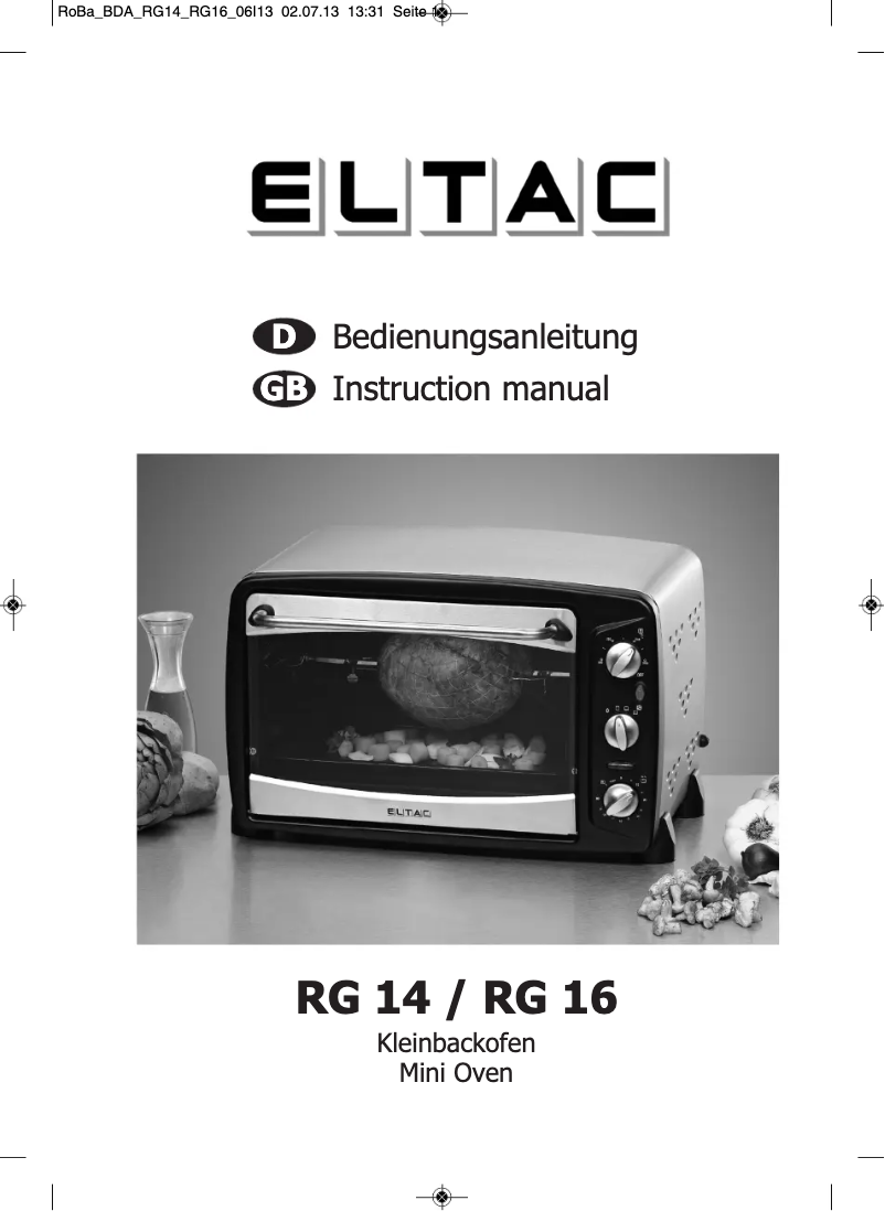 Page 1 de la notice Manuel utilisateur Rommelsbacher RG 14