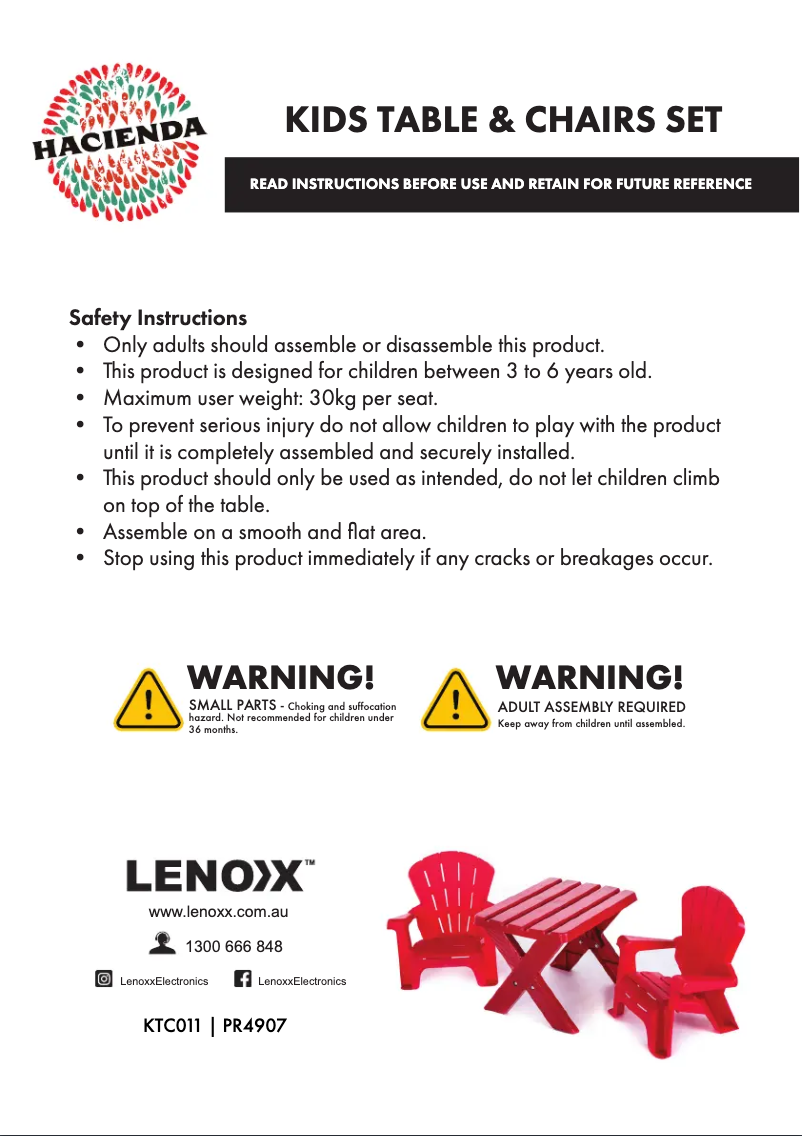 Page n°1 - Manuel utilisateur Gem Toys KTC011