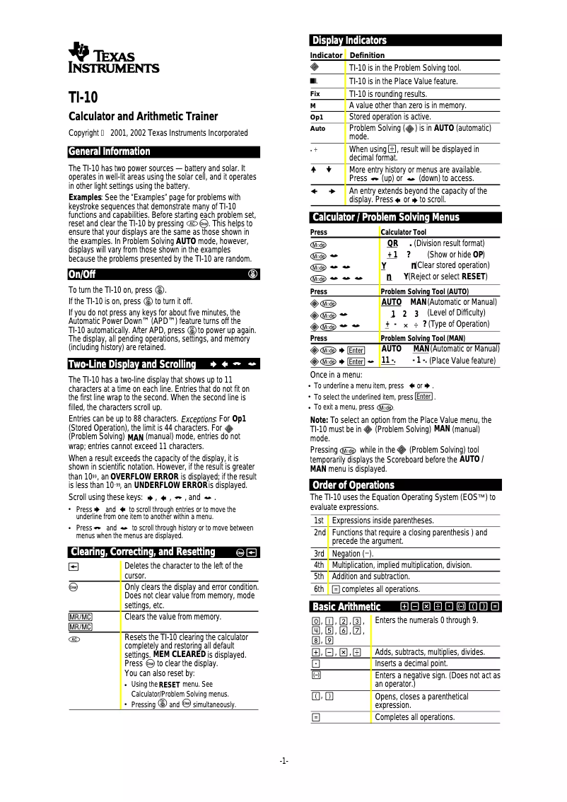 Image de la première page du manuel de l'appareil TI-10