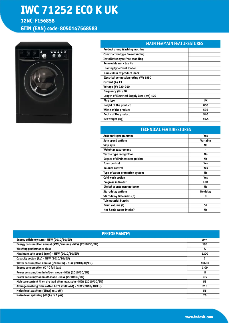 Imagen de la primera página del manual del dispositivo IWC 71252 ECO K UK