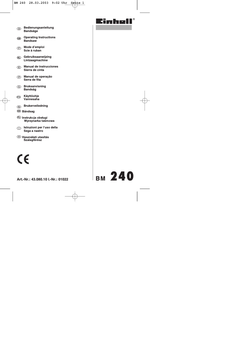 Page n°1 - Manuel utilisateur Einhell BM 240