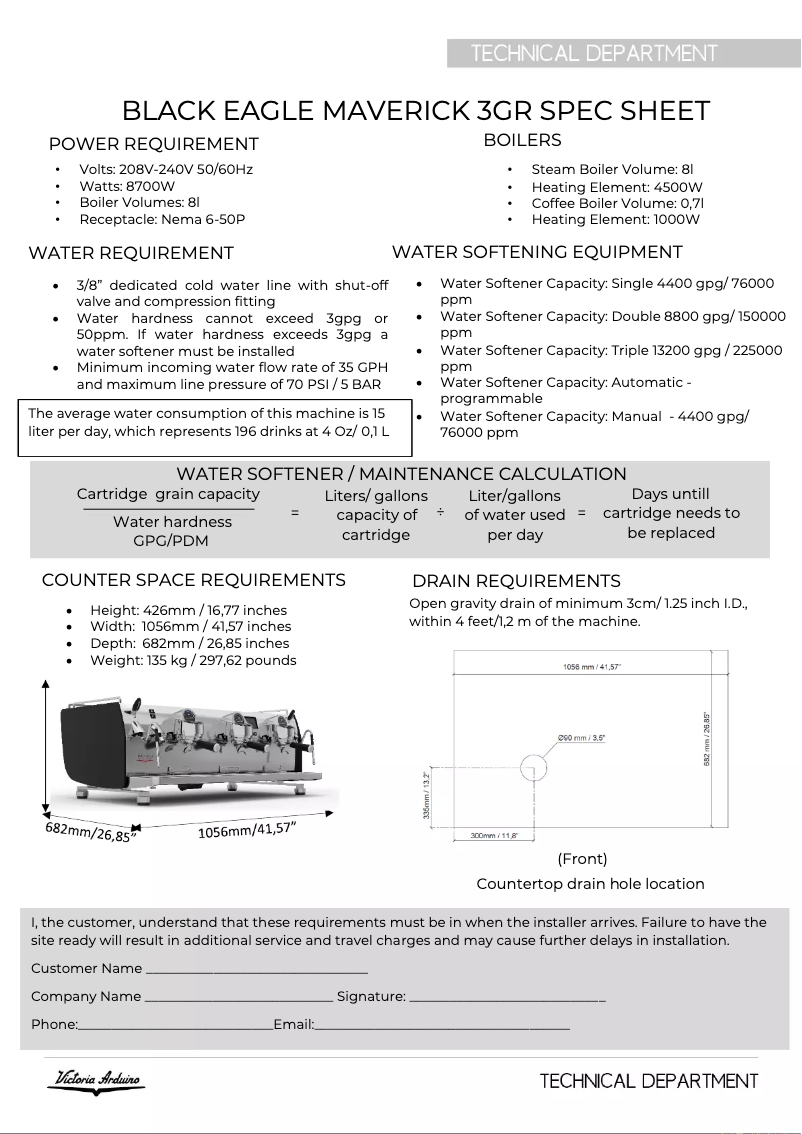 Page 1 de la notice Fiche technique Victoria Arduino Black Eagle Maverick