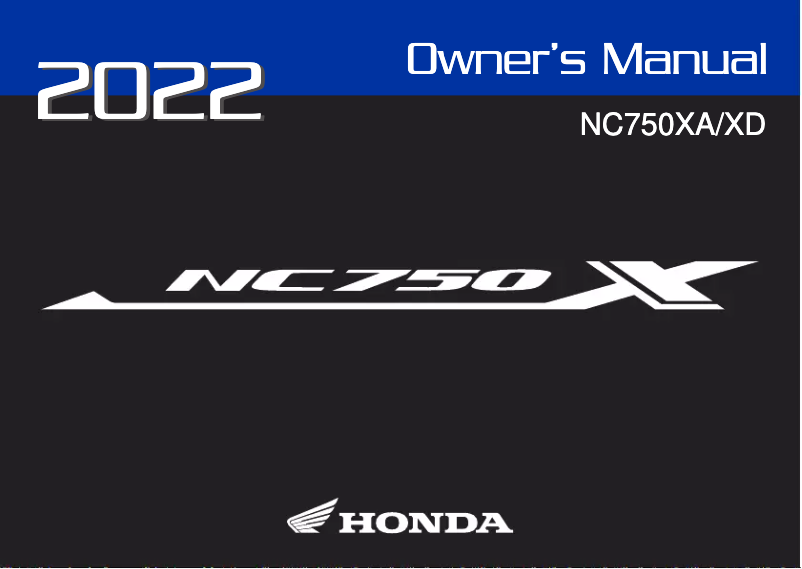 Image de la première page du manuel de l'appareil NC750X (2022)
