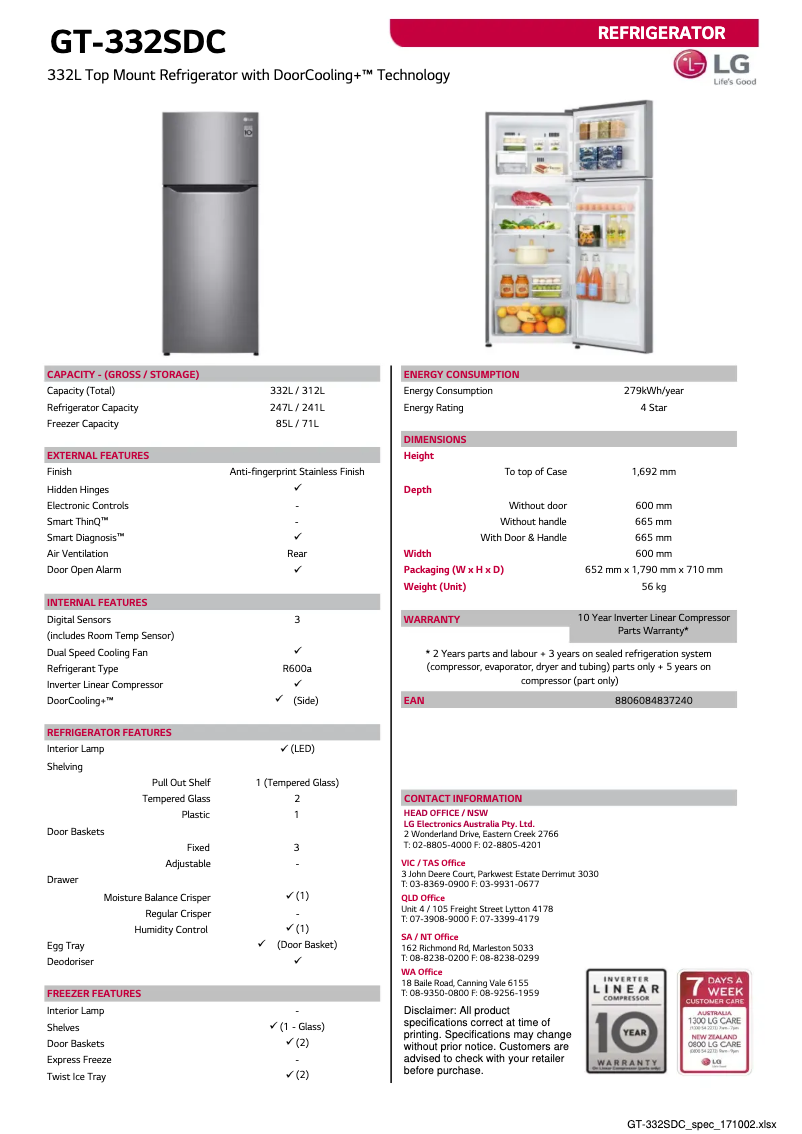 Página 1 del manual Ficha técnica LG GT-332SDC