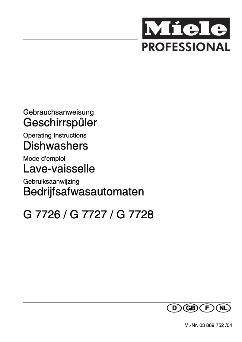 Page n°1 - Manuel utilisateur Miele G 7728