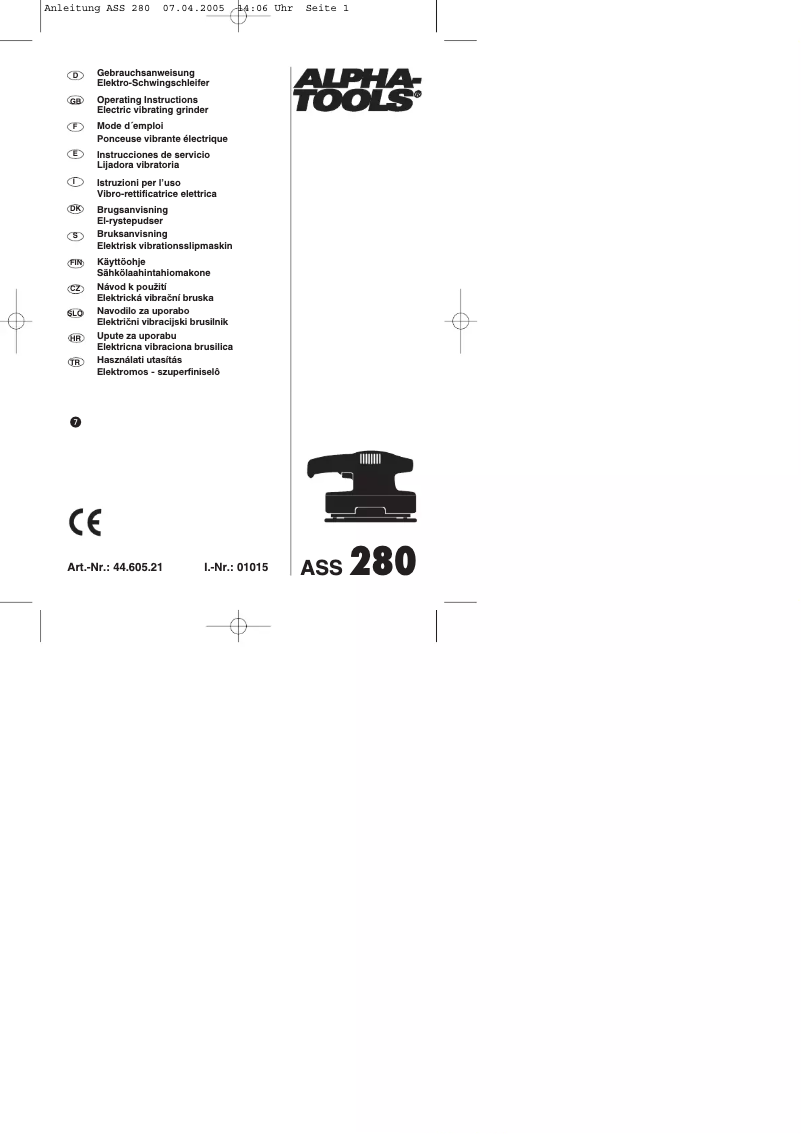 Page 1 de la notice Manuel utilisateur Alpha Tools ASS 280
