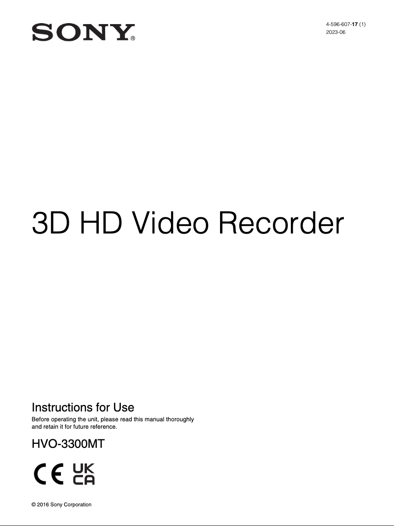 Page 1 de la notice Manuel utilisateur Sony HVO-3300MT