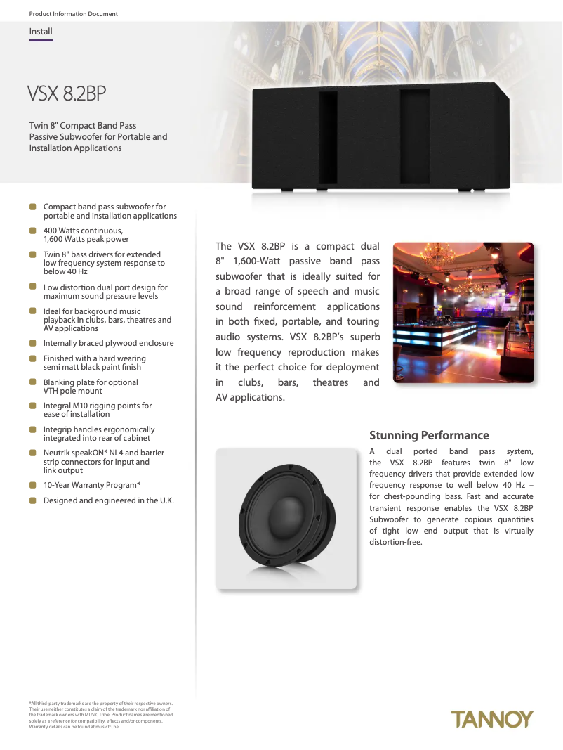 Page 1 de la notice Fiche technique Tannoy VSX 8.2BP