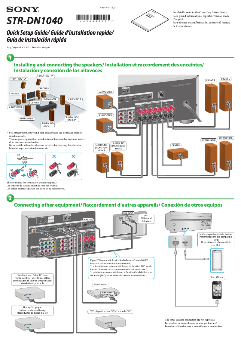 Page 1 de la notice Guide d'installation Sony STR-DN1040