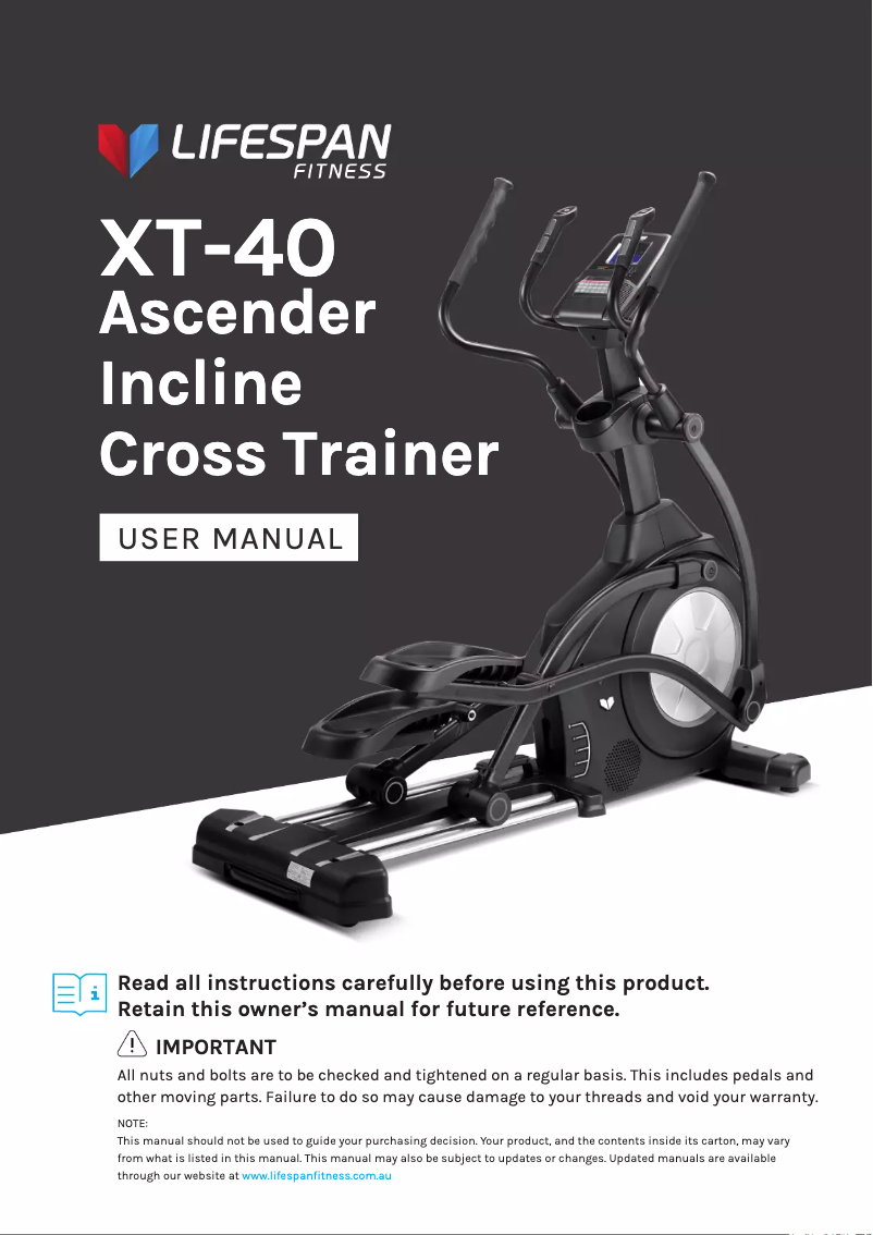 Page n°1 - Manuel utilisateur LifeSpan XT-40