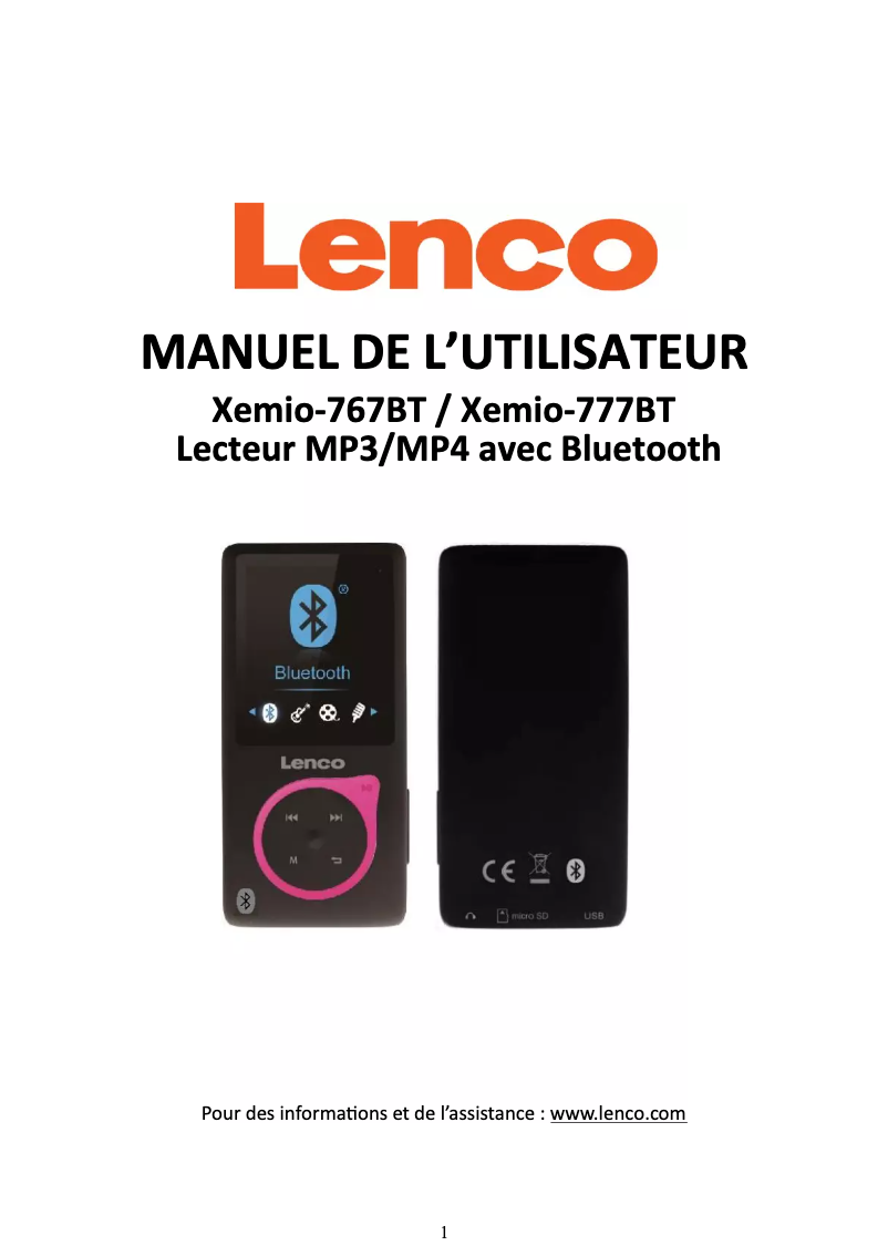 Page n°1 - Manuel utilisateur Lenco XEMIO-767 BT