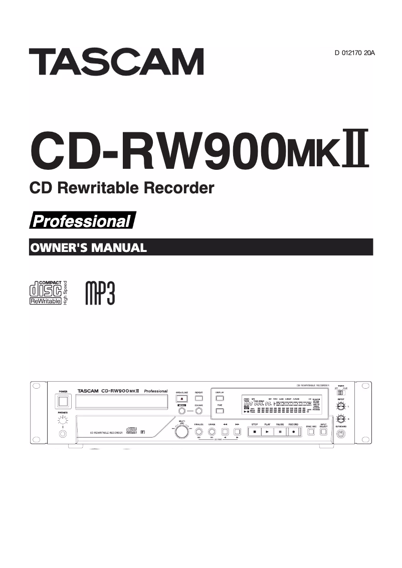 Page 1 de la notice Manuel utilisateur Tascam CD-RW900MK2