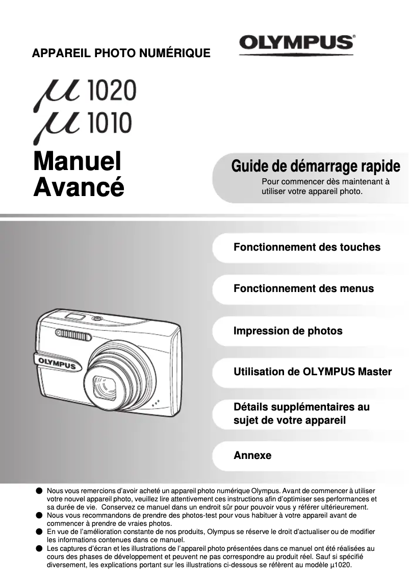 Image de la première page du manuel de l'appareil Stylus 1020