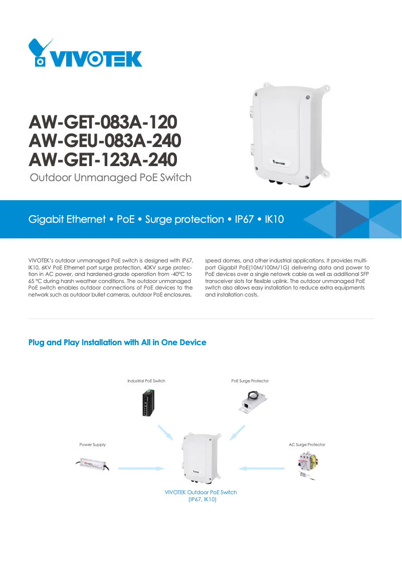 Page 1 de la notice Fiche technique Vivotek AW-GET-083A-120