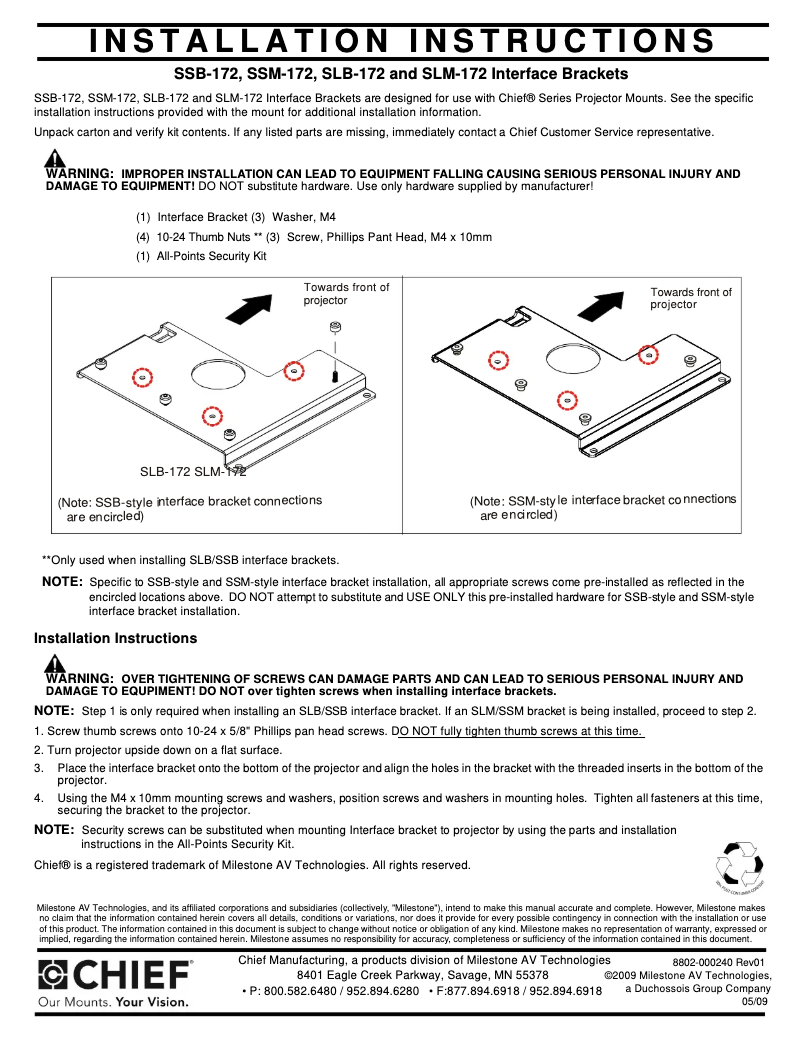 Page 1 de la notice Manuel utilisateur Chief SLB172