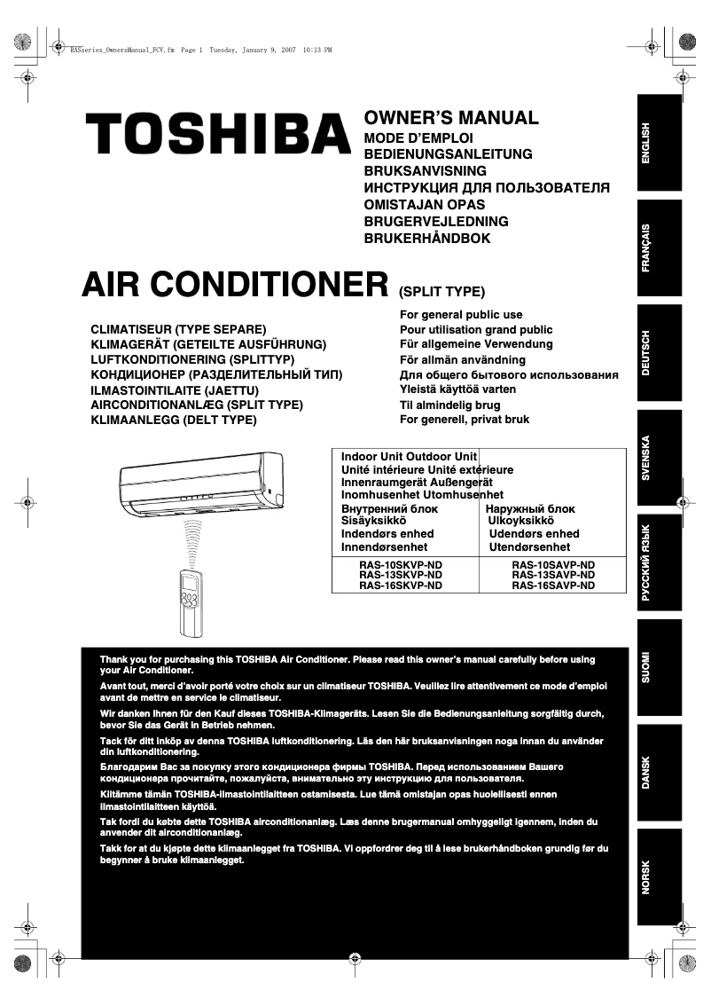 Página 1 del manual Manual de usuario Toshiba RAS-12SKVP-ND