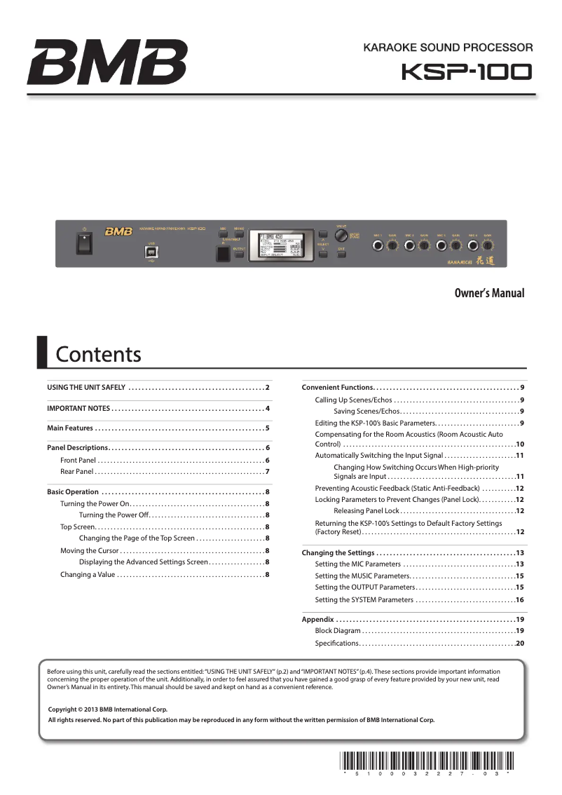 Image de la première page du manuel de l'appareil KSP-100