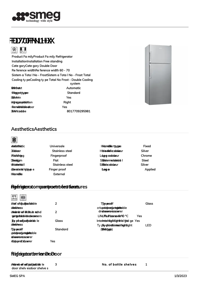 Page 1 de la notice Brochure Smeg FD70FN1HX
