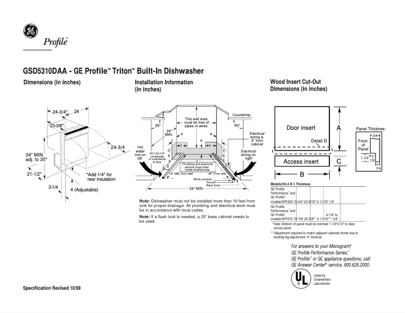 Página 1 del manual Ficha técnica GE Profile Triton GSD5310DAA