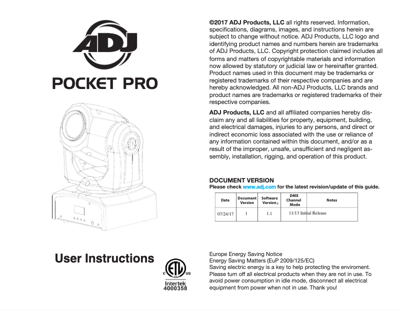 Image de la première page du manuel de l'appareil Pocket Pro Pak