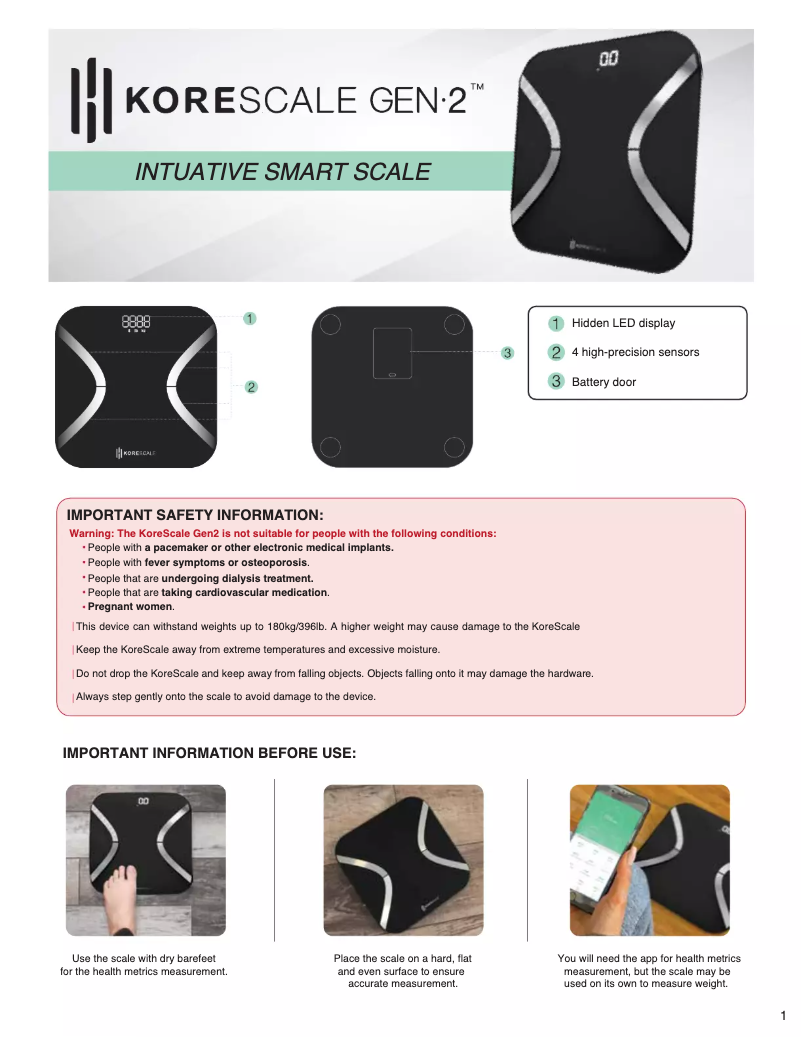 Image de la première page du manuel de l'appareil KoreScale Gen 2