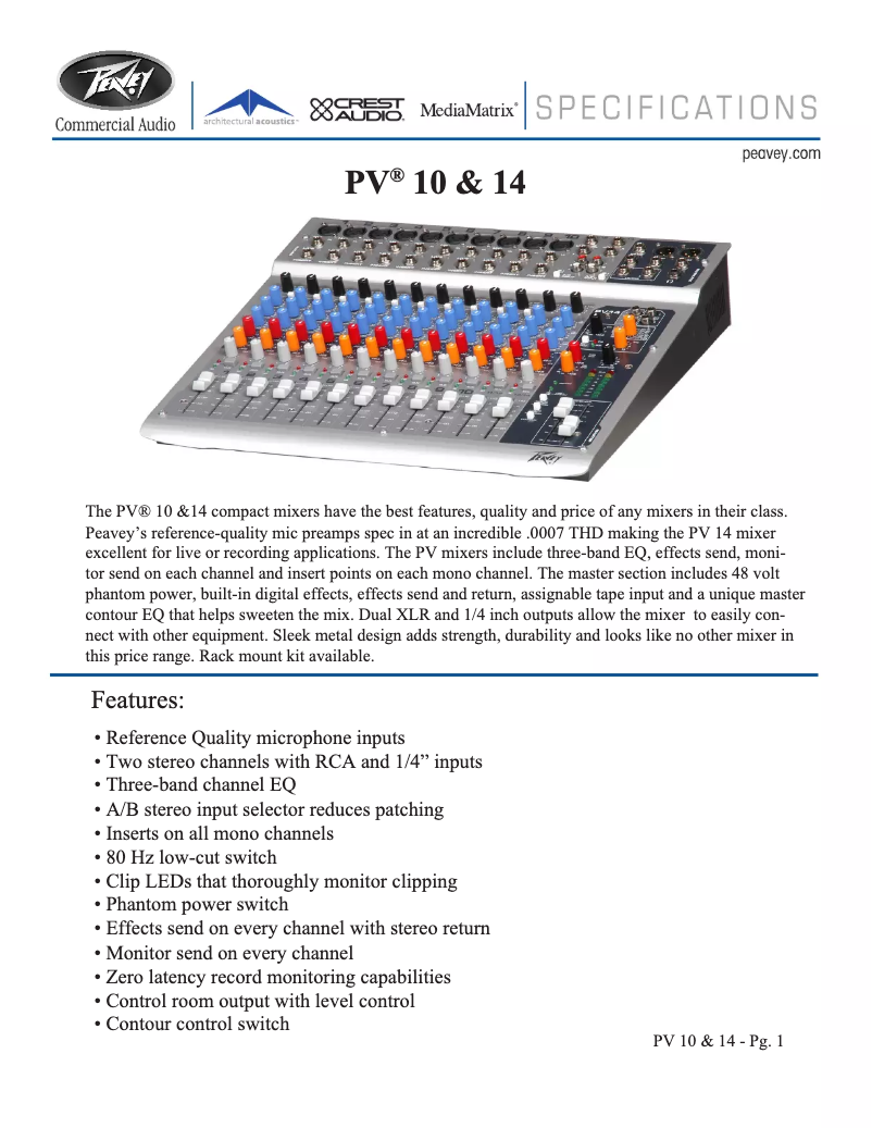 Page n°1 - Fiche technique Peavey PV 14