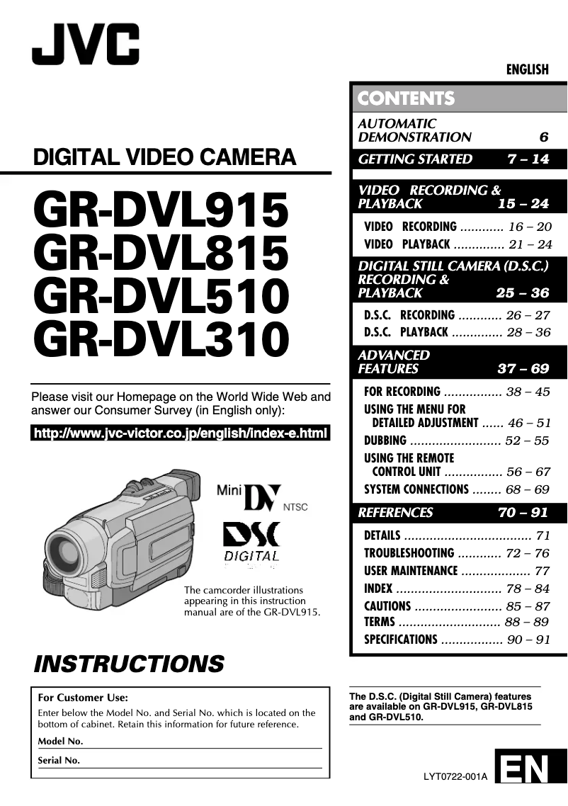 Page 1 de la notice Manuel utilisateur JVC GR-DVL815